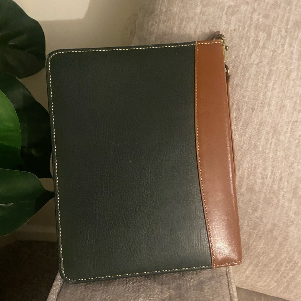 Franklin Quest Verona leather 7-Ring planner binder in green and brown